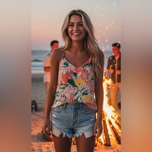 Nine West Cami Tank Top Blouse Multi Colorful Spaghetti Straps Ladies Sz M NWOT